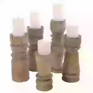 Vintage Mahogany Turned Candle Sticks - Set of 5